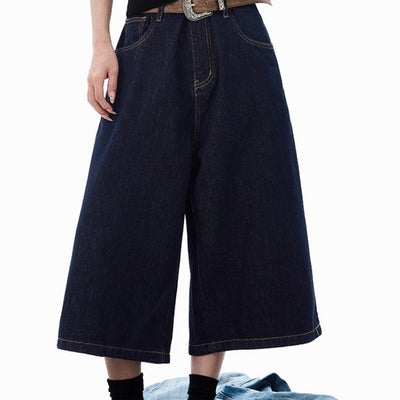Lyocell Denim Blue Primary Color Cropped Jeans