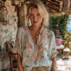 Top a maniche corte da donna con scollo a V, elegante, artistico e in stile retrò