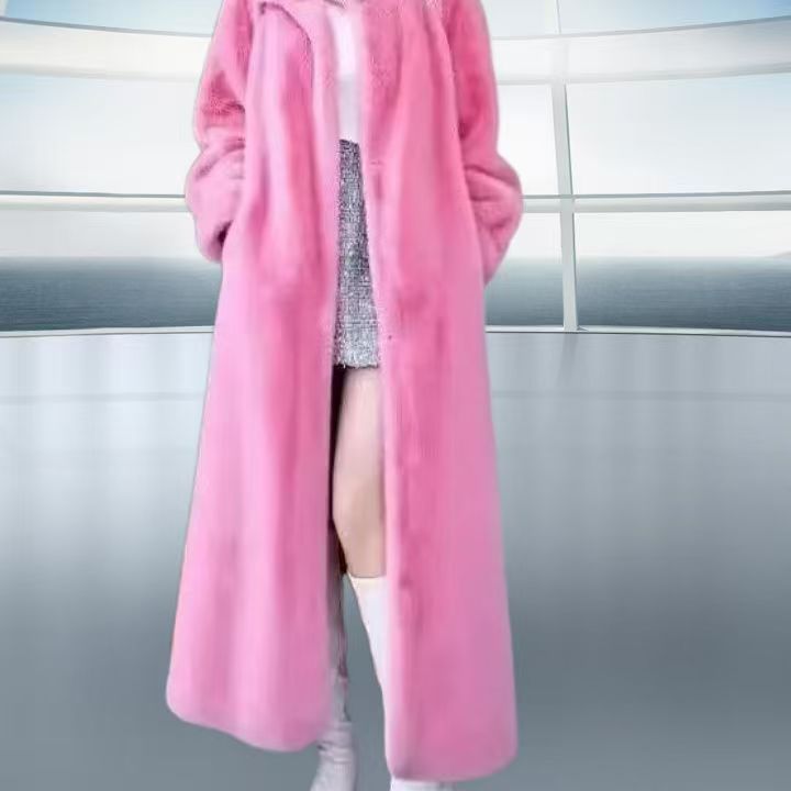Loose Plus Size Long Leopard Print Fur Coat