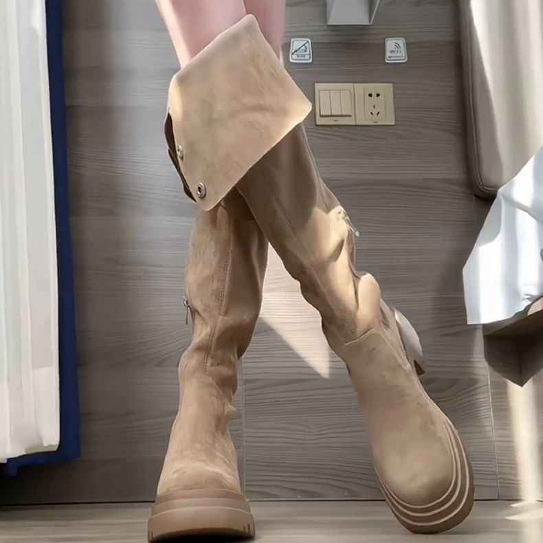 Thick Bottom Increased By Slim Fit Suede Knee-high Boots