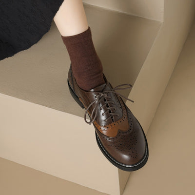 Sheepskin Stitching Retro Style Brogue Leather Shoes