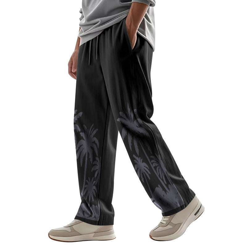 Men's Hawaiian Printed Wide-leg Pants Mid-waist