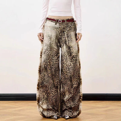 Leopard-Print American-Style Street Denim Jeans For Men