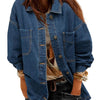 Women's Denim Jacket Large Pocket Button Long Sleeve Split Denim