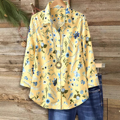 Elegant And Fashionable Printed Long-sleeve Blouse For Women In Europe And America