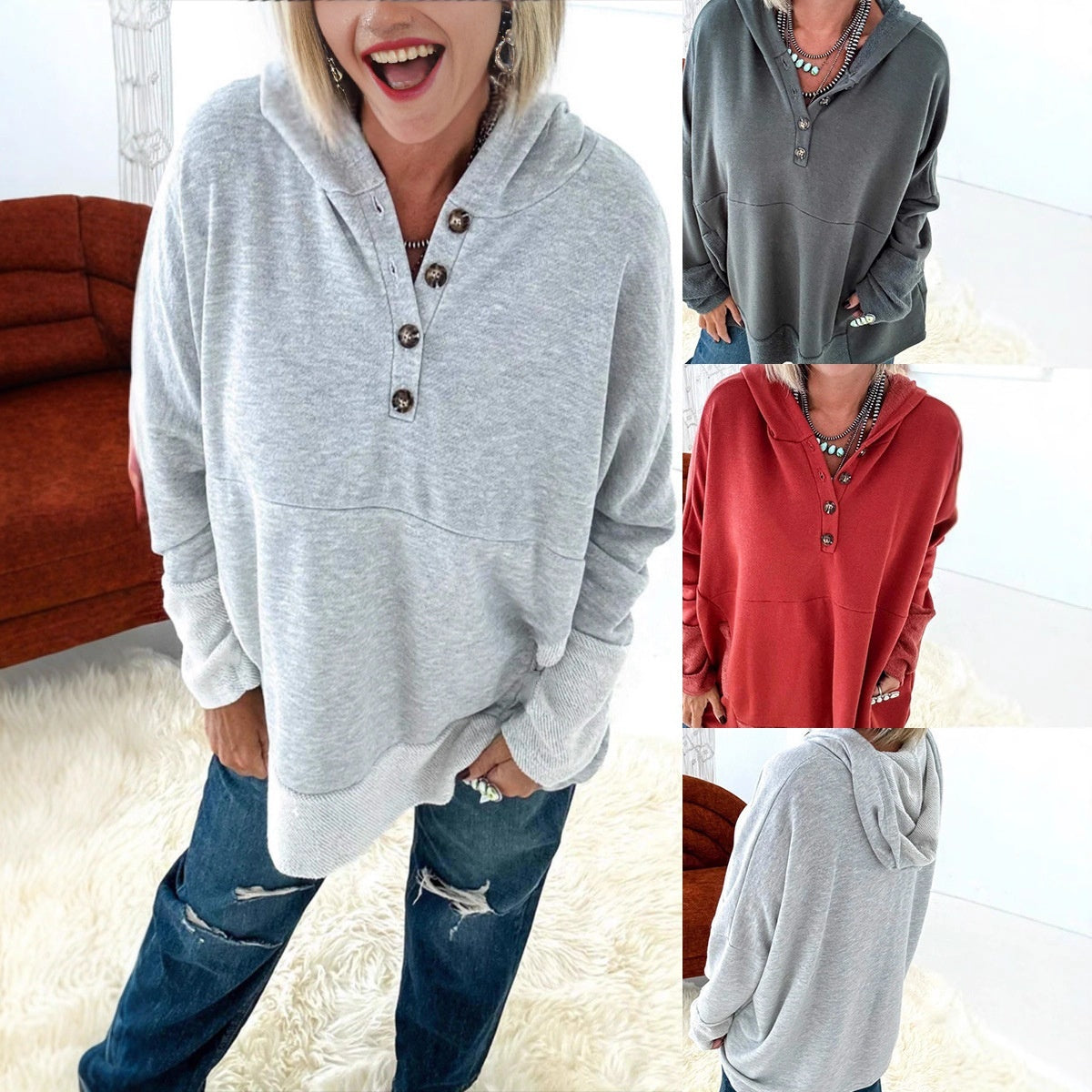 Maglione largo con cappuccio nuovo da donna