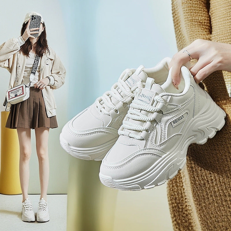 Scarpe sportive traspiranti per studenti, in pelle, basse, con rialzo per l'altezza