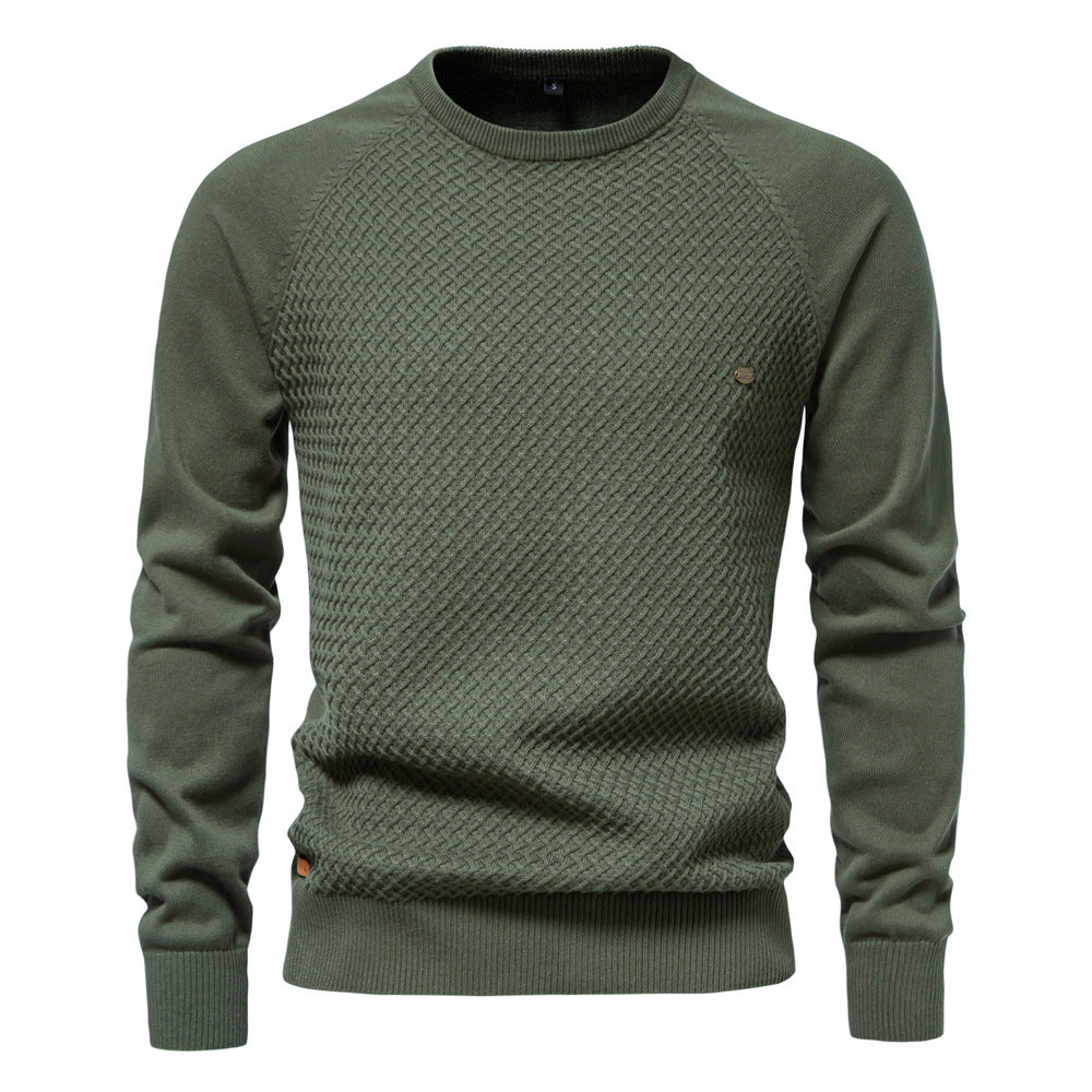 Autumn And Winter New Cotton Men's Sweater Pullover Solid Color Raglan Sleeve Sweater