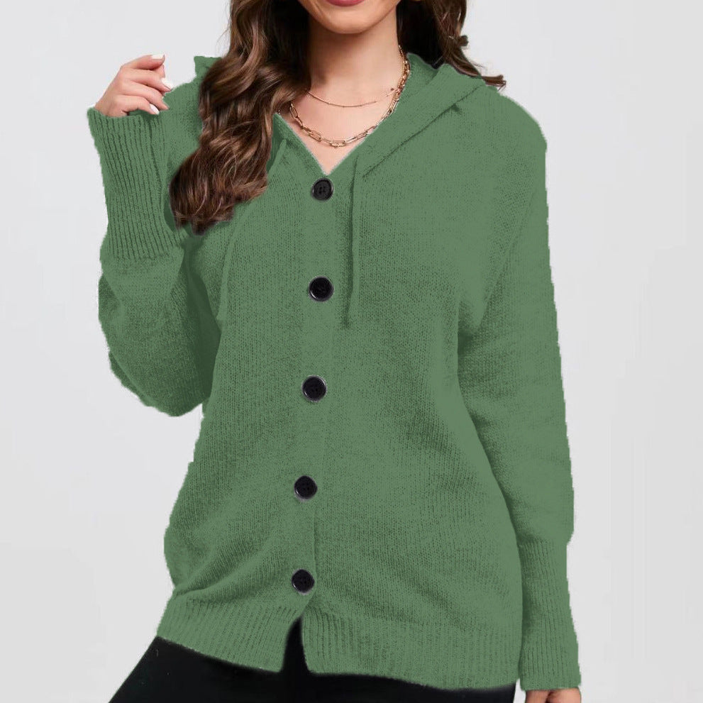 Maglione monopetto con cappuccio in tinta unita da donna