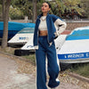 Casual Retro Contrast Color Long Sleeves Zipper Coat And Trousers Two-piece Set