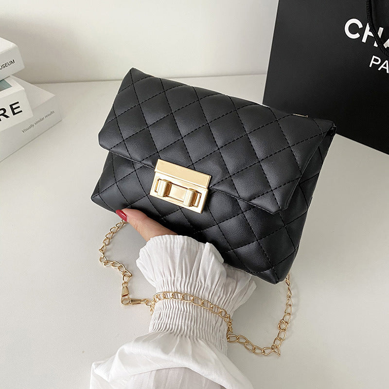 Borsa da donna con chiusura a torsione, ricamata con motivo a quadri a rombi, coordinata