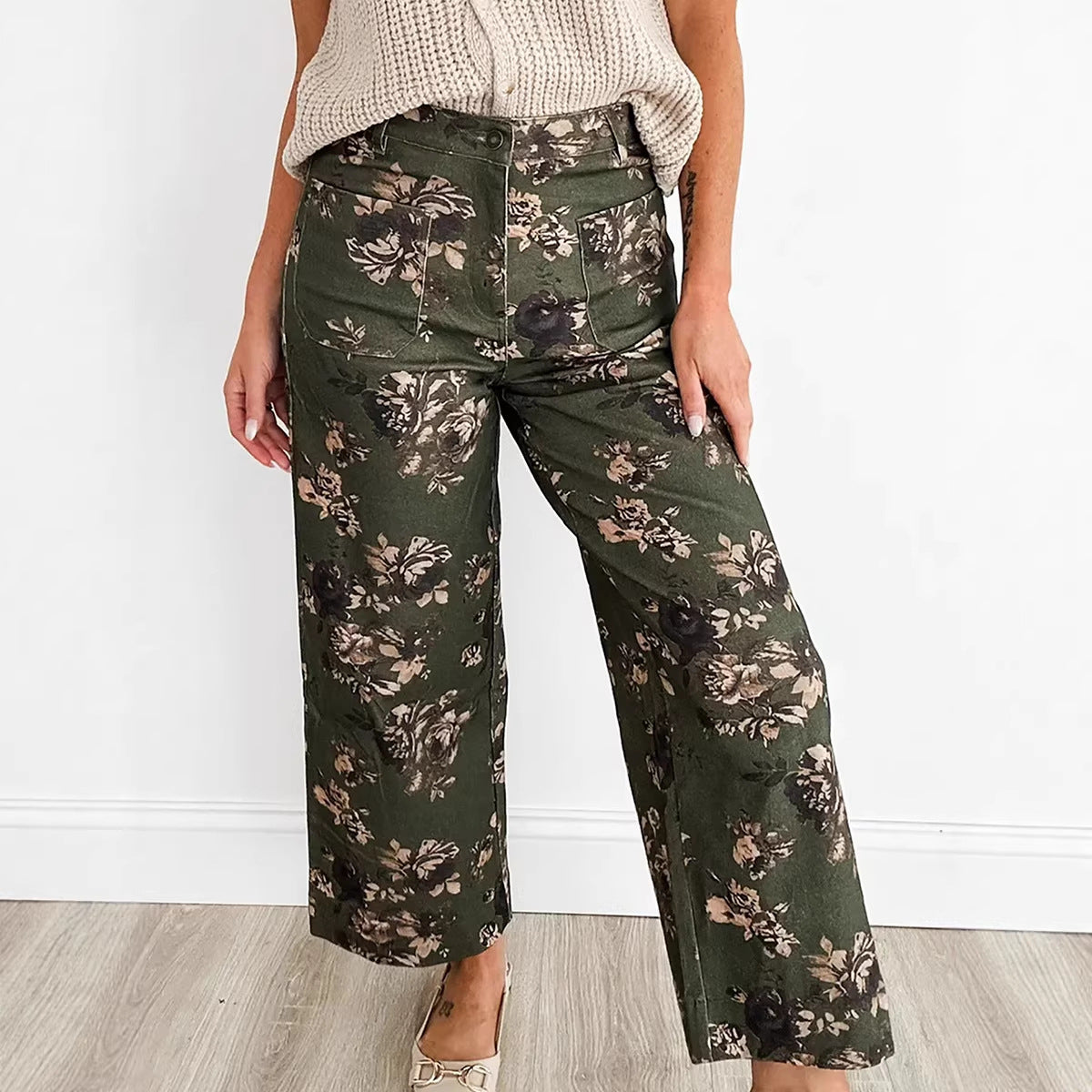 Womens Fashionable Retro Floral Print Jeans