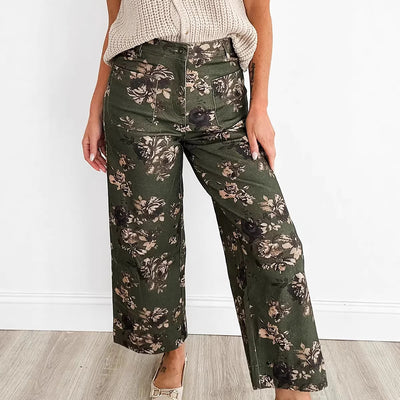 Womens Fashionable Retro Floral Print Jeans