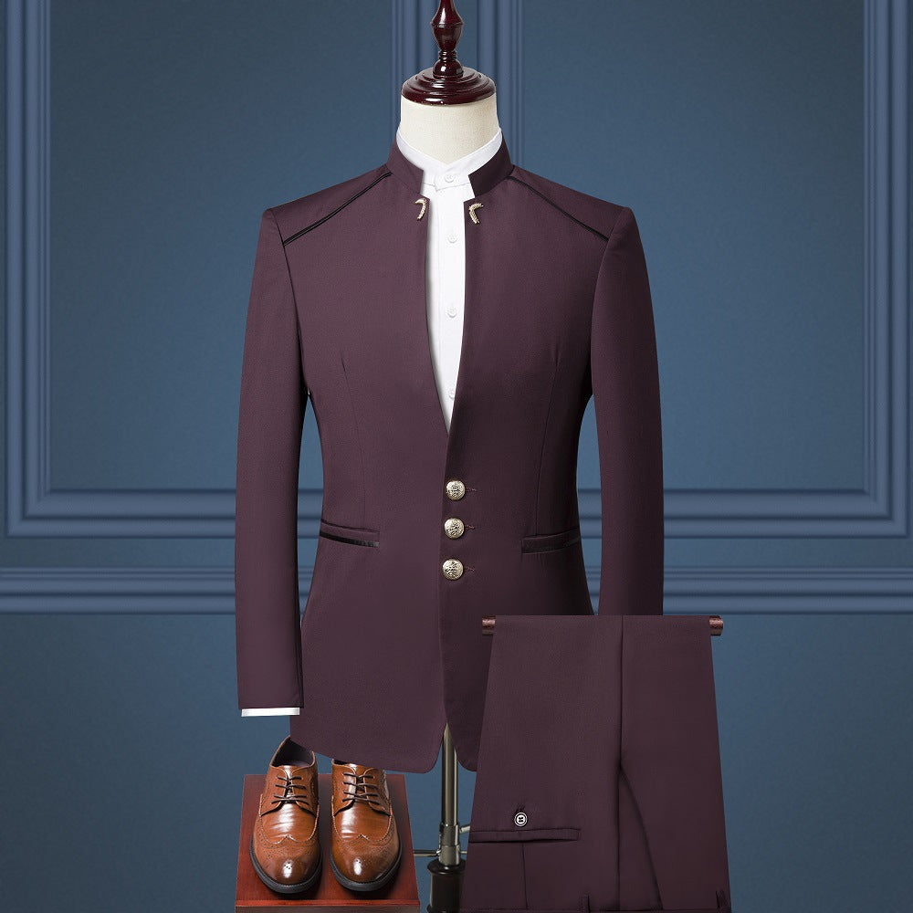 Abito da uomo tre pezzi stile inglese con colletto alla coreana