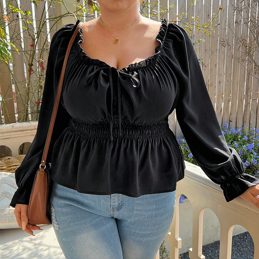 Plus Size Women's Clothes Top Waist Slimming Temperament Clavicle T-shirt