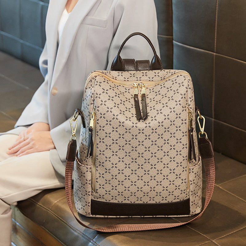 Zaino da viaggio a tracolla antifurto retrò con stampa semplice e coordinata, di grande capacità