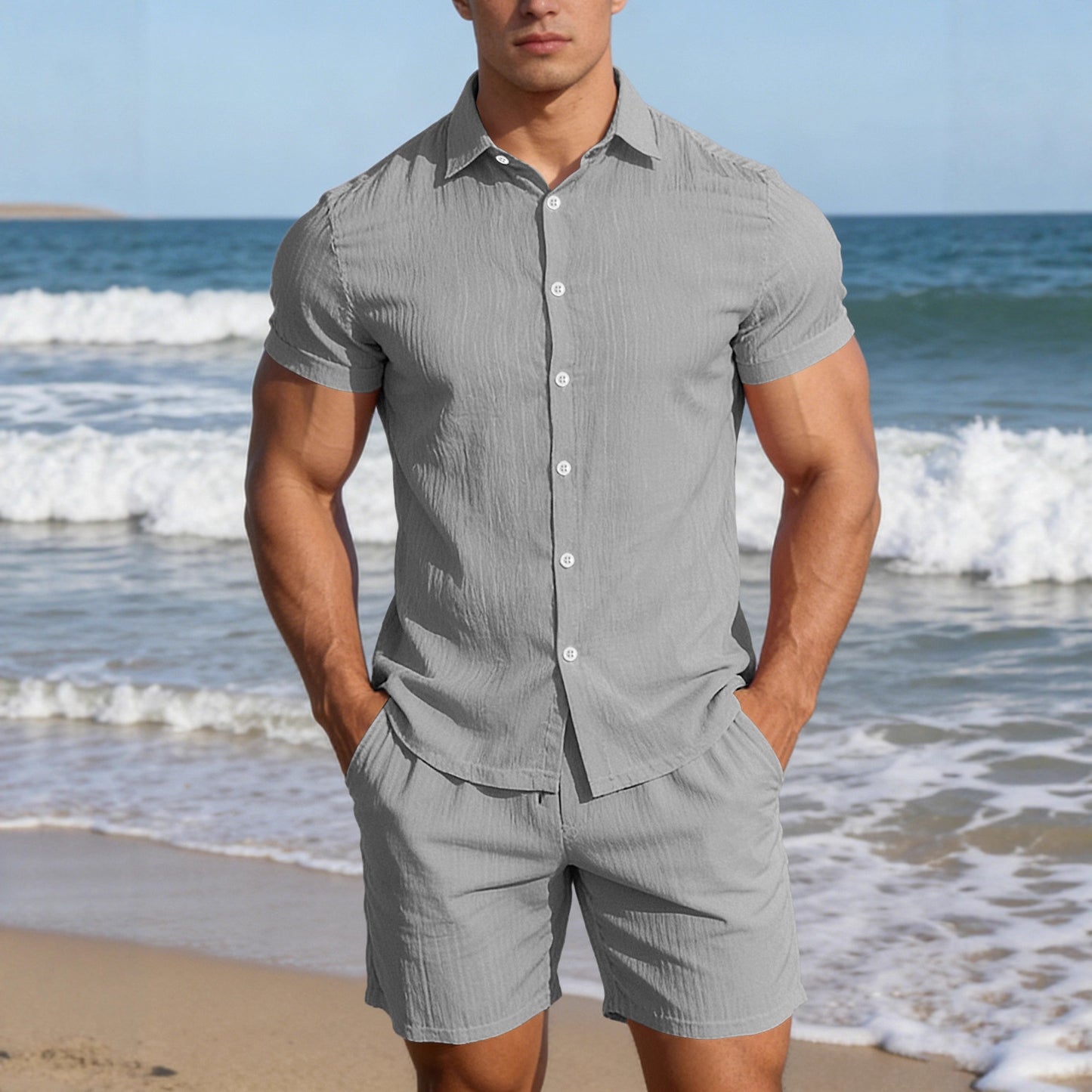 Completo due pezzi da uomo casual con top a maniche corte e pantaloncini
