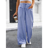 Pantaloni Loungeleisure Gessati a Vita Alta con Gamba Larga e Coulisse