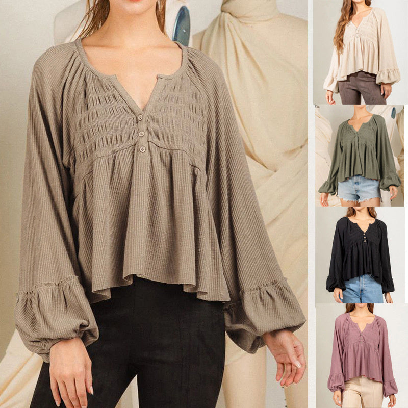 Women's Fashionable Pleated Sunken Stripe Knitted Bottoming Shirt