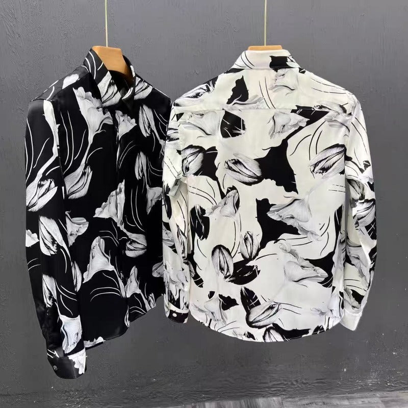 Men's Floral Pattern Slim Fit Print Long Sleeve Shirt