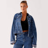 Giacca di jeans casual con colletto rovesciato e maniche lunghe
