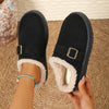 Thick Bottom Belt Buckle Fleece-lined Closed Toe Female Cotton Slippers