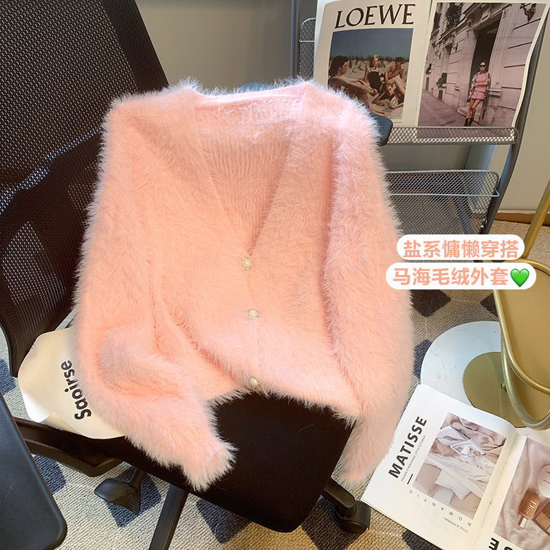 Idle Style Mohair Sweater Furry Coat Top