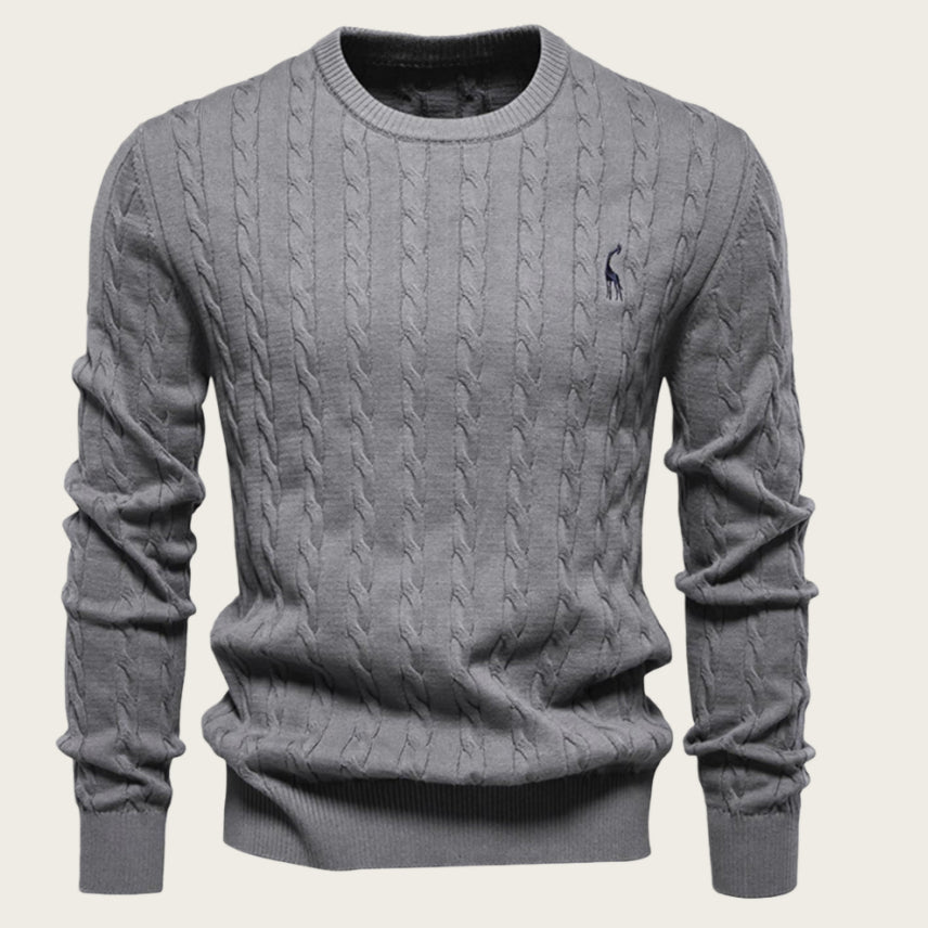 Maglione a Tinta Unita Ricamato in Maglia con Motivo Cervo