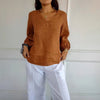 T-shirt da donna a maniche lunghe con scollo a V a tinta unita
