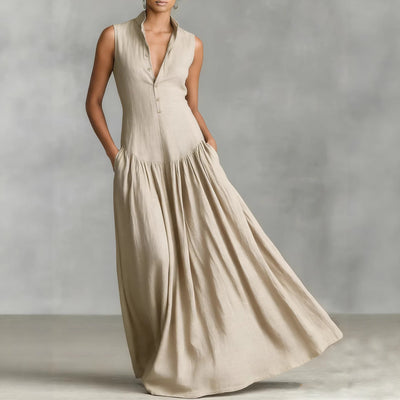 Slim-fit V-neck Long Sleeveless Dress