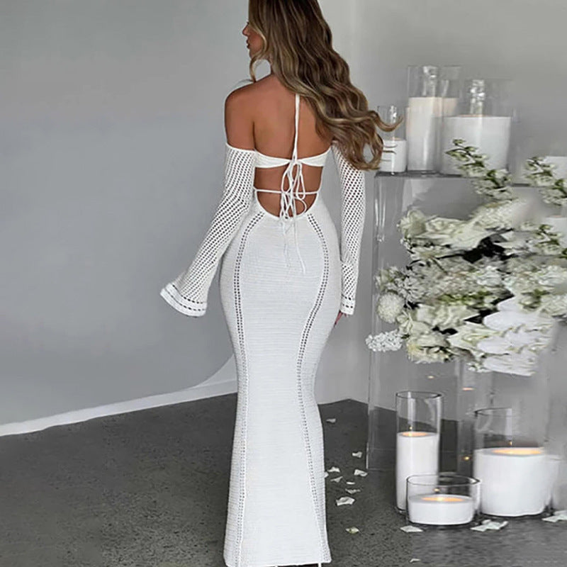 Womens Knitted Sexy Backless Slip Dress