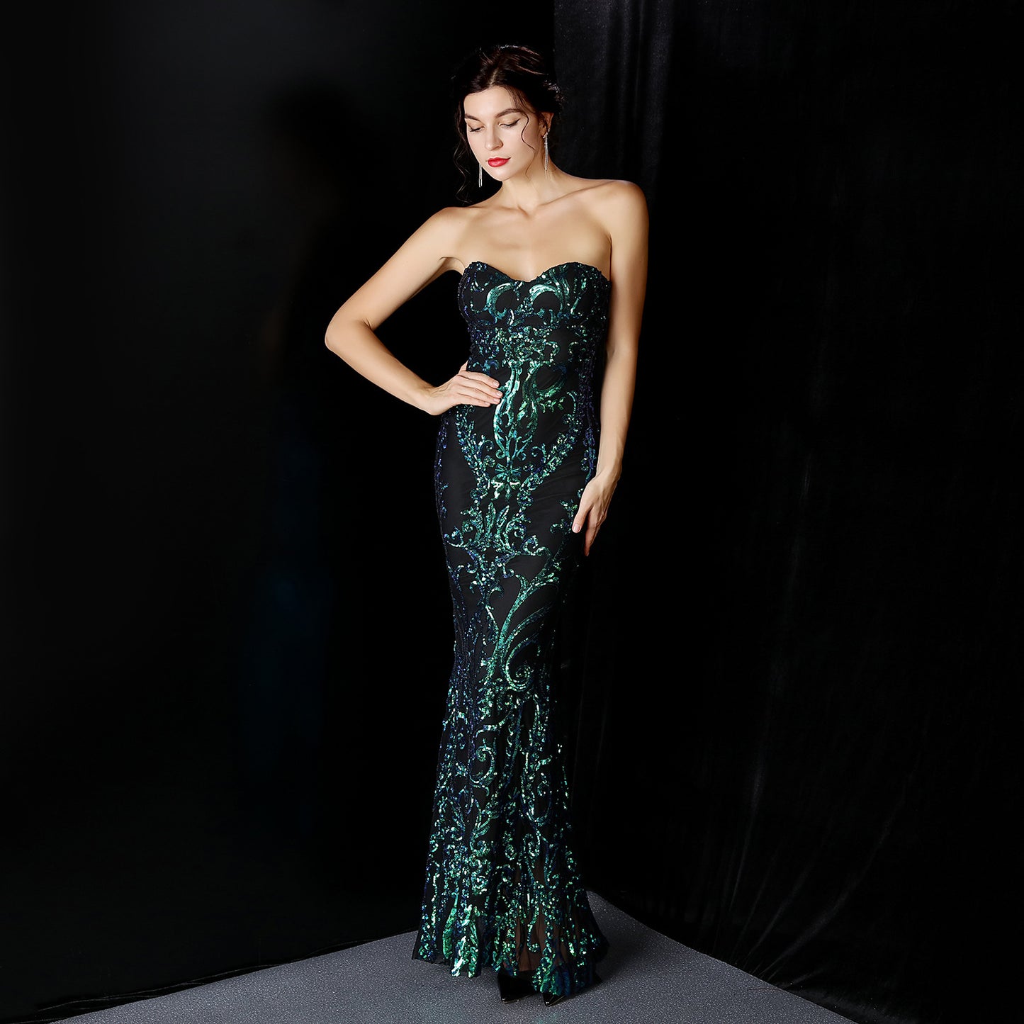 Abito lungo con paillettes gonna da sera da ballo per feste di gala