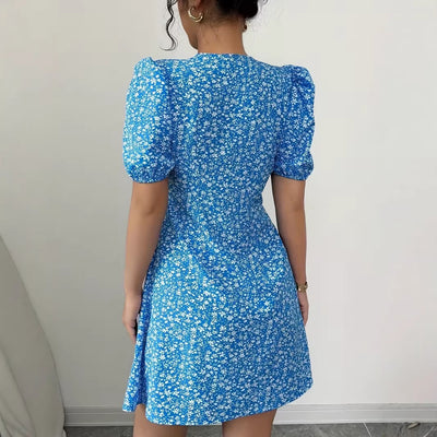 Womens Fashionable Printed Slim-Fit Pleated Dress