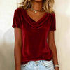 Nuova T-shirt in velluto sexy a maniche corte, girocollo, tinta unita