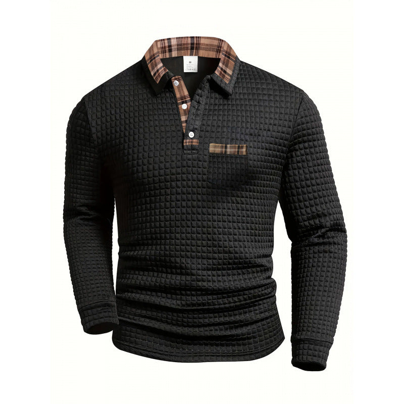 Polo da uomo a maniche lunghe in tinta unita con tasche e colletto
