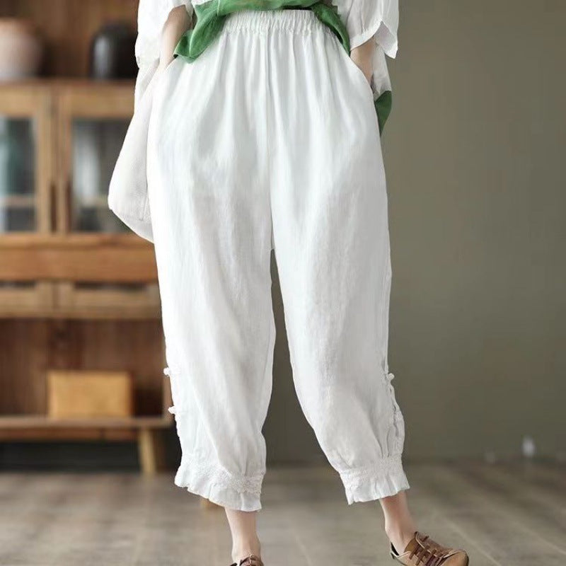 Vintage Artistic Lace-trimmed Harem Pants