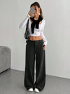 Casual Women's Front And Back Pockets Loose Solid Color Pockets Mopping Wide Leg Pants