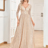 Vestito da sera formale con paillettes, scollo a V, vita alta