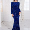 Vestito da sera da donna modesto elasticizzato con paillettes blu royal per balli e feste