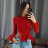 Women's Three-dimensional Plastic Ruffled Round Neck Flared Long-sleeved Top