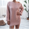 Women's Solid Color Casual Off-the-shoulder Lantern Sleeve Knitted Sweater Dress