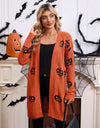Women's Halloween Pumpkin Head Jacquard Knitted Cardigan Coat Sweater