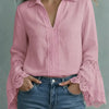 Elegante blusa di cotone con finiture in pizzo e modello pullover