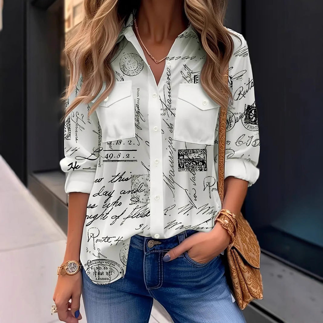 Nuova camicia da donna a maniche lunghe, casual, ampia e versatile, per tutte le stagioni, con tasche