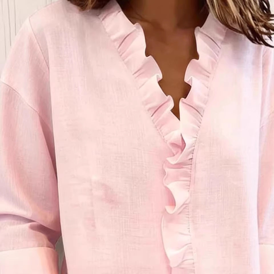 Camicia in cotone a maniche lunghe con balze