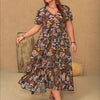 Womens Plus-Size Bohemian V-Neck Printed Short-Sleeve Dress