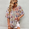 Bohemian Casual V-neck Short-sleeve Printed Blouse