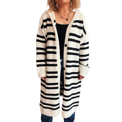 Hooded Color Contrast Striped Retro Casual Loose Sweater