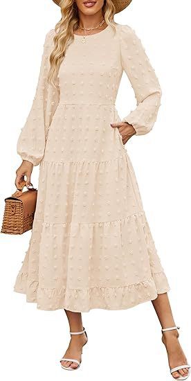 Autumn Long Sleeve Dress Casual Round Neck