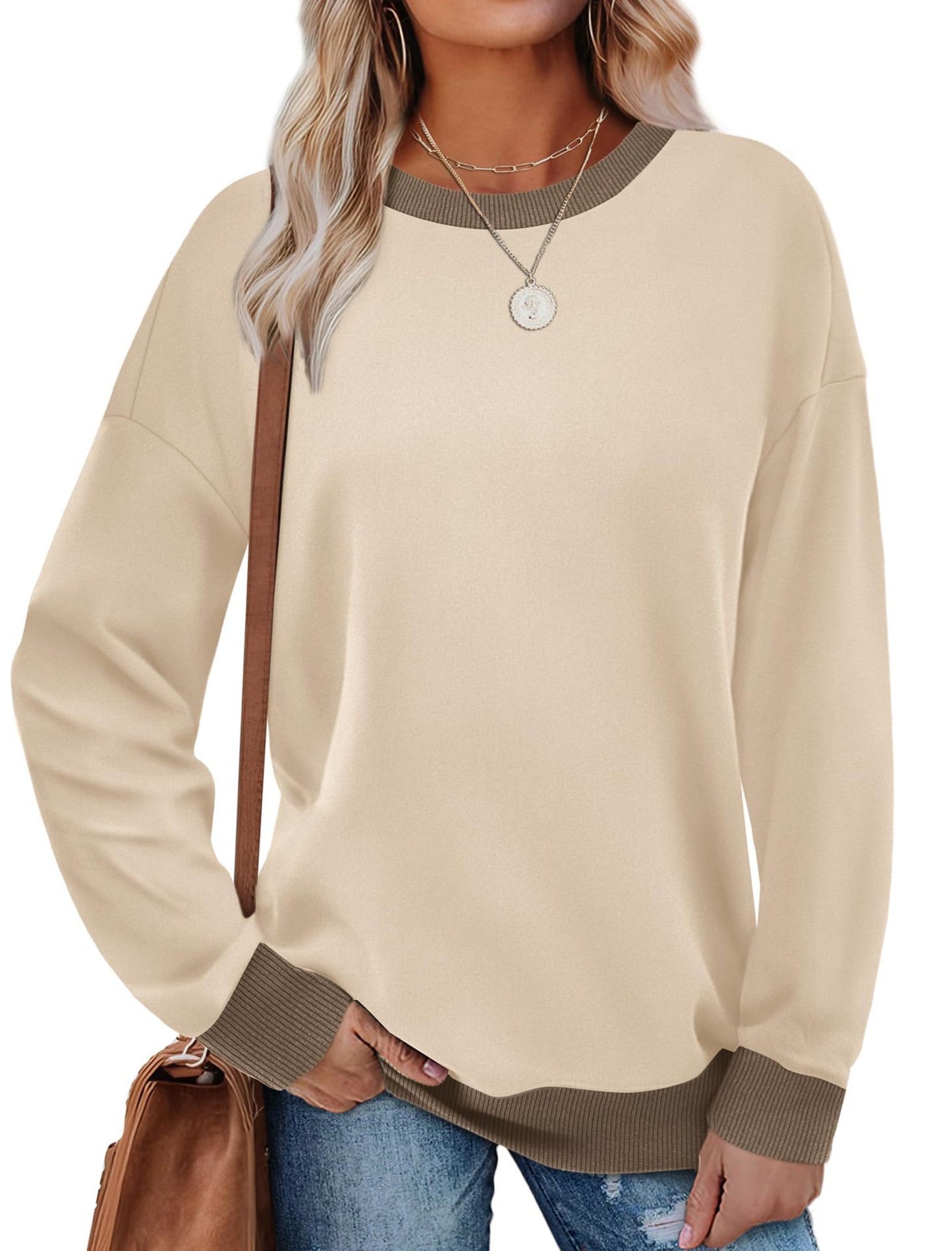 Loose Round Neck Striped Long-sleeved Top Women